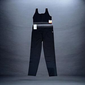 Penn Women’s Striped Knit Jumpsuit L Black/Gray Stretch Athleisure